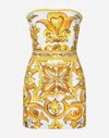 Dolce & Gabbana Short Dress With Corset Bodice In Majolica-print Brocade In Print