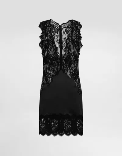 Dolce & Gabbana Short Dress With Lace In Black
