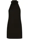 Dolce & Gabbana Black Mini Dress With Floral Detail In Wool Woman