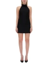 Dolce & Gabbana Black Mini Dress With Floral Detail In Wool Woman In Black