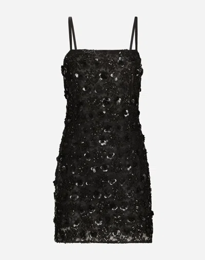 Dolce & Gabbana Short Dress With Sequin Embellishment In Black
