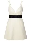 Dolce & Gabbana Woolen Dress With Satin Belt And Straps In Neutral