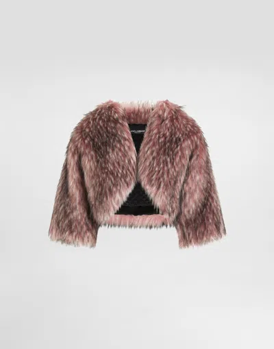 Dolce & Gabbana Short Faux Fur Jacket In Pink