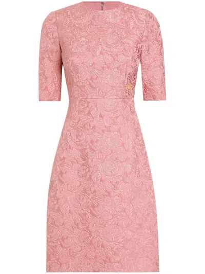 Dolce & Gabbana Short Fitted Pink Dress With Floral Embroidery