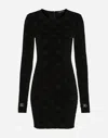 Dolce & Gabbana Short Flocked Jersey Dress With All-over Dg Logo In Black