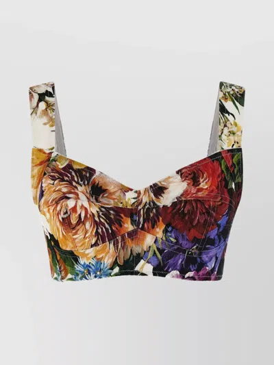 Dolce & Gabbana Short Floral Print Sleeveless Square Neck Top In Multi