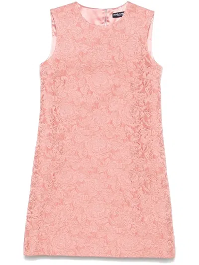 Dolce & Gabbana Short Floral Quilted Jacquard A-line Dress In Pink & Purple