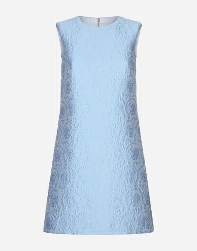 DOLCE & GABBANA SHORT FLORAL QUILTED JACQUARD A-LINE DRESS