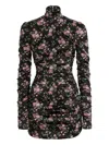 Dolce & Gabbana Black Dress With Floral Print And Side Draping In Silk Woman In Black