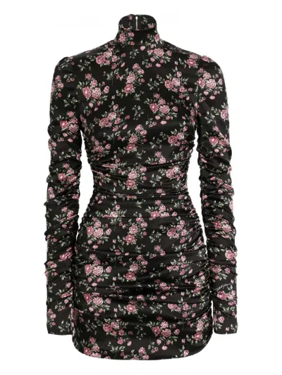 Dolce & Gabbana Short Floral Ruffled Dress In Black