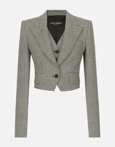 DOLCE & GABBANA SHORT HOUNDSTOOTH JACKET WITH VEST