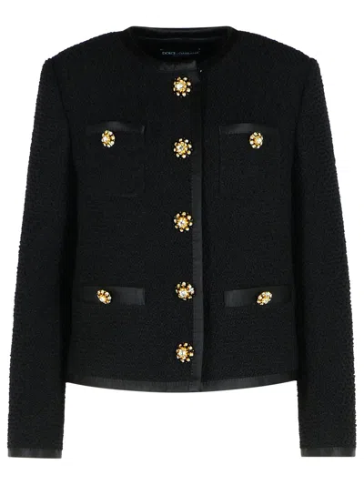 Dolce & Gabbana Short Jacket With Jewel Buttons Jackets Black