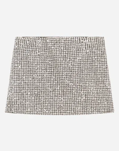 Dolce & Gabbana Short Jersey Skirt With Fusible Rhinestones In Multicolor