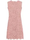 Dolce & Gabbana Floral Lace Overlay Dress With Scalloped Hem In Pink & Purple