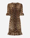 Dolce & Gabbana Leopard Silk Wool Crystal Shift Dress In Multicolor