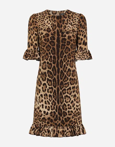 DOLCE & GABBANA SHORT LEOPARD-PRINT CADY DRESS