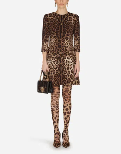 DOLCE & GABBANA SHORT LEOPARD PRINT DRESS IN DOUBLE CRÊPE