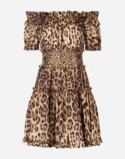 DOLCE & GABBANA SHORT LEOPARD-PRINT POPLIN DRESS