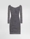 Dolce & Gabbana Draped Light Tulle Short Dress In Grey