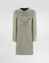 Dolce & Gabbana Short Long-sleeved Dress In Crystal Mesh In Oro