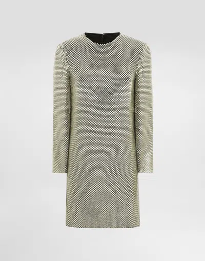 Dolce & Gabbana Short Long-sleeved Dress In Crystal Mesh In Oro