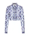 Dolce & Gabbana Cropped Majolica-print Poplin Shirt In Blue