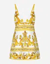 Dolce & Gabbana Short Majolica-print Brocade Dress With Straps In Print