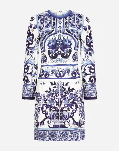 DOLCE & GABBANA SHORT MAJOLICA-PRINT ORGANZINE DRESS
