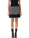 Dolce & Gabbana Short Micro-tweed Skirt With Lace Insert In Black Melange