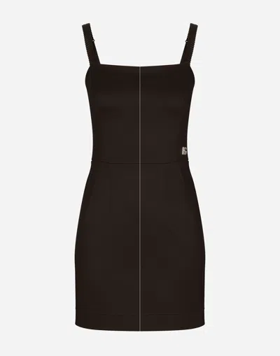 Dolce & Gabbana Short Milano Rib Dress With Dg Logo In Black