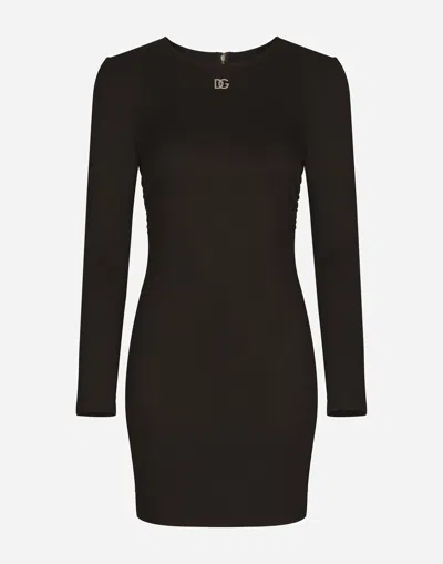 Dolce & Gabbana Short Milano Rib Dress With Dg Logo In Black