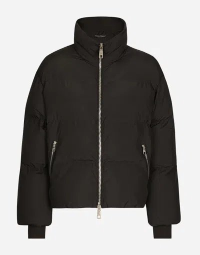 DOLCE & GABBANA SHORT NYLON DOWN JACKET WITH BRANDED TAG