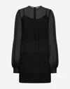 Dolce & Gabbana Short Organza Dress With Lace Inlay In Black