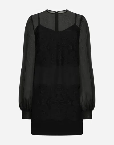 DOLCE & GABBANA SHORT ORGANZA DRESS WITH LACE INLAY
