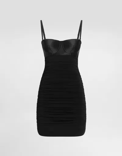 Dolce & Gabbana Short Organzine Corset Dress With Draping In Black