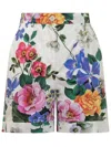 Dolce & Gabbana Multicolor Bermuda Shorts With All-over Floral Pattern Print In Cotton Woman In White