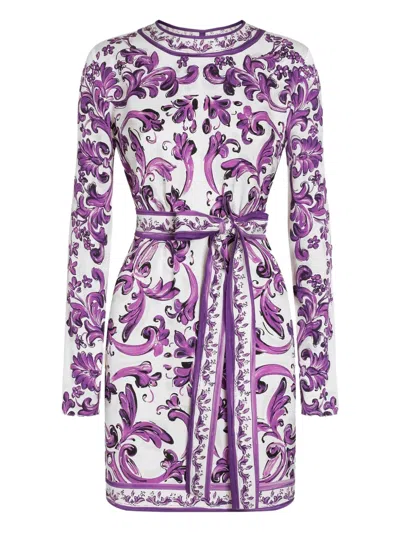 Dolce & Gabbana Short Printed Dress In Purple