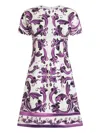Dolce & Gabbana Short Dress Fitted Waist Floral Pattern In Purple