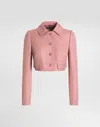 Dolce & Gabbana Short Quilted Jacquard Jacket With All-over Dg Logo In Pink