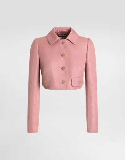 Dolce & Gabbana Short Quilted Jacquard Jacket With All-over Dg Logo In Pink