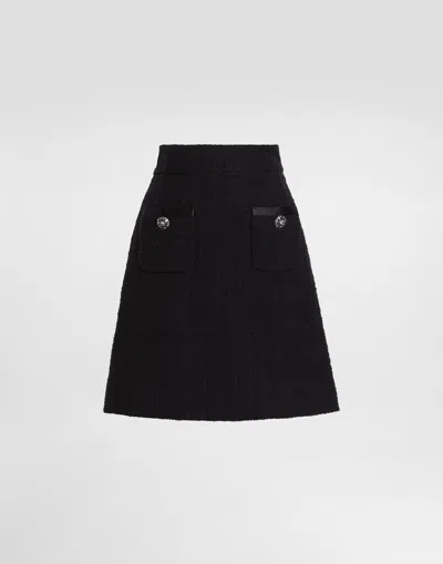 Dolce & Gabbana Short Raschel Tweed A-line Skirt With Bejeweled Buttons In Black