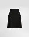 Dolce & Gabbana Short Raschel Tweed Skirt With Decorative Dg Logo Buttons In Black