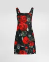 Dolce & Gabbana Short Rose-print Rush-stitch Dress In Print