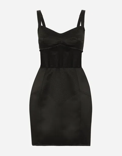 Dolce & Gabbana Short Satin Corset Dress In Black