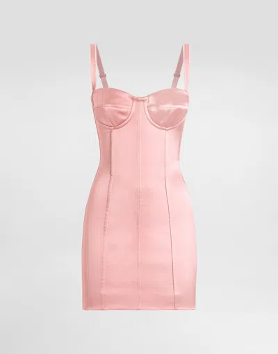 Dolce & Gabbana Short Satin Corset Dress In Pink