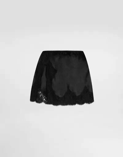 Dolce & Gabbana Lace-trimmed Satin Skirt In Black