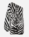 Dolce & Gabbana Short Sequined One-shoulder Dress With Zebra Print In Multicolor