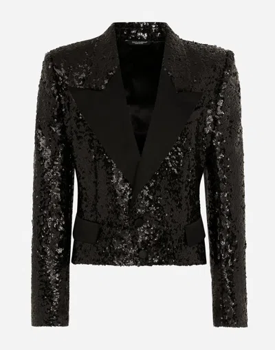Dolce & Gabbana Short Single-breasted Jacket With Sequin Embellishment In Black
