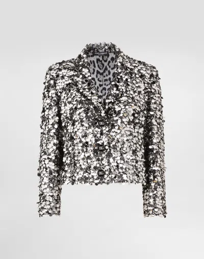 Dolce & Gabbana Short Single-breasted Jacket With Sequin Embellishment In Silver