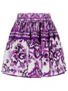 Dolce & Gabbana Violet Pleated Miniskirt With Rear Zip Closure And All-over Graphic Print In Cotton Woman In Purple